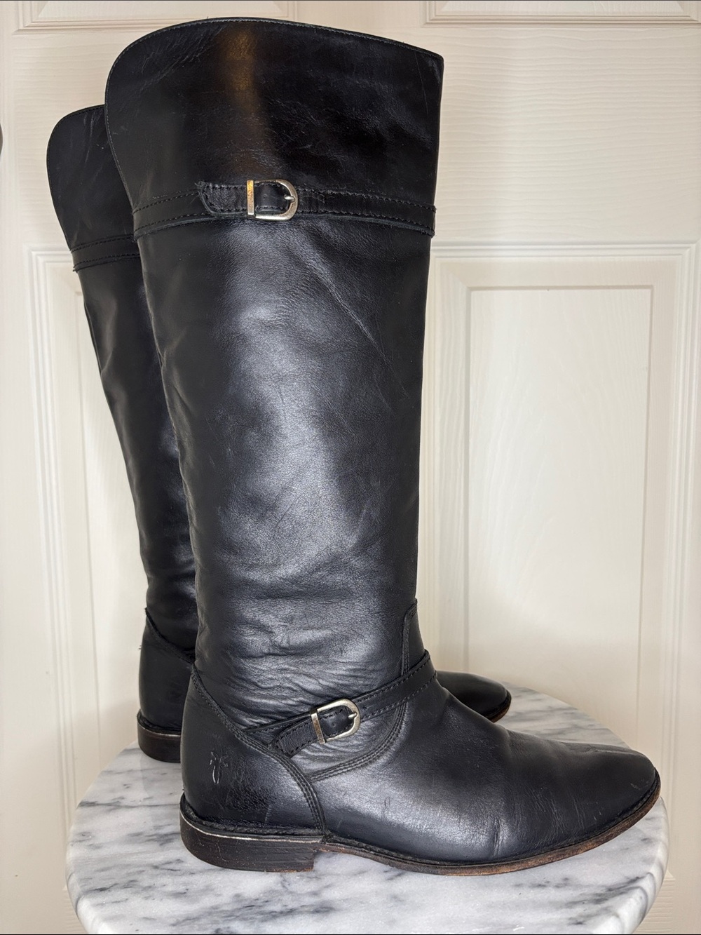 Frye Shirley Black Leather Riding Boots
